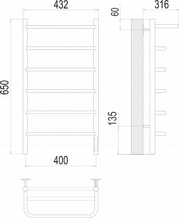 Полка П6 400х650 Электро (quick touch) Полотенцесушитель  TERMINUS Новокузнецк - фото 3