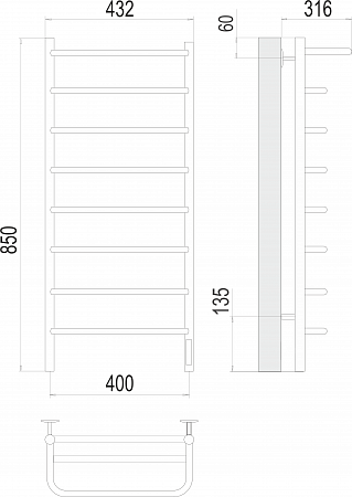 Полка П8 400х850 Электро (quick touch) Полотенцесушитель  TERMINUS Новокузнецк - фото 3