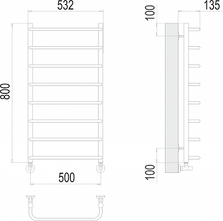 Стандарт П8 500х800  Полотенцесушитель  TERMINUS Новокузнецк - фото 3