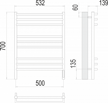 Прато П9 500х700 электро (sensor quick touch) Полотенцесушитель  TERMINUS Новокузнецк - фото 3