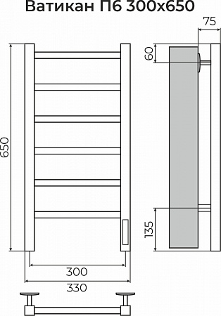 Ватикан П6 300х650 Электро (quick touch) Полотенцесушитель TERMINUS Новокузнецк - фото 3